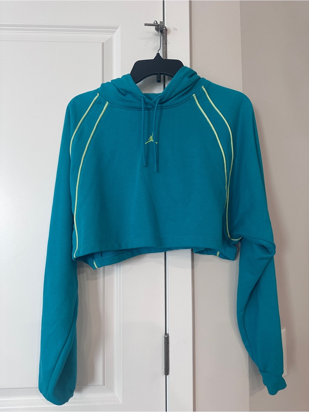 Jordan Teal Cropped Hoodie with Neon Trim